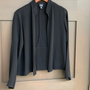 Eileen Fisher 100% Silk Mandarin Collar Open Front Long Sleeve Cardigan Sz Small